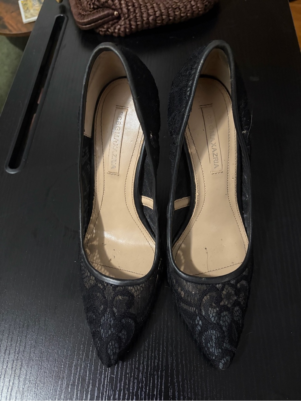 BCBGMaxAzria Black Lace Pointed-Toe Pumps